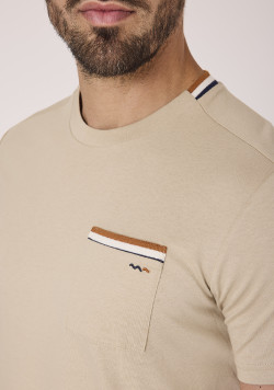 Tee-shirt 100% coton avec poche beige homme