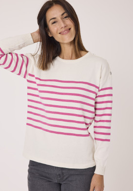 Pull col rond rayé rose femme Pull col rond rayé rose femme