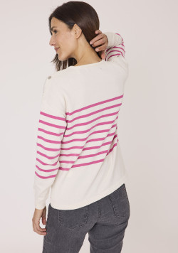 Pull col rond rayé rose femme