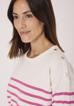 Pull col rond rayé rose femme