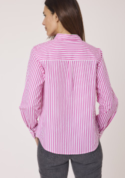 Chemise manches longues rayée rose femme 100% coton