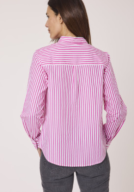 Chemise manches longues rayée rose femme 100% coton Chemise manches longues rayée rose femme 100% coton