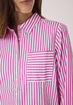 Chemise manches longues rayée rose femme 100% coton