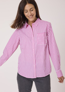 Chemise manches longues rayée rose femme 100% coton
