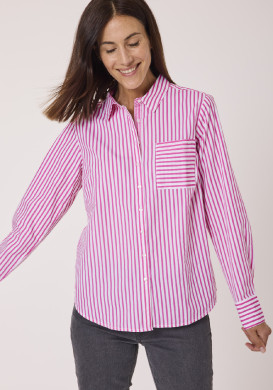 Chemise manches longues rayée rose femme 100% coton Chemise manches longues rayée rose femme 100% coton