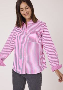Chemise manches longues rayée rose femme 100% coton