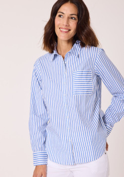 Chemise manches longues 100% coton rayée bleu femme