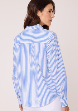 Chemise manches longues 100% coton rayée bleu femme