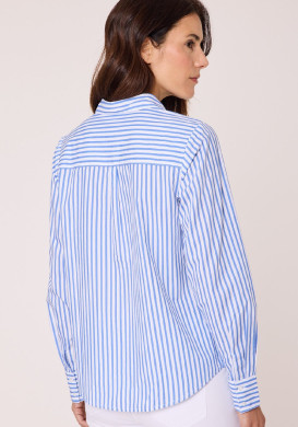 Chemise manches longues 100% coton rayée bleu femme Chemise manches longues 100% coton rayée bleu femme
