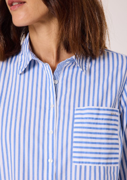 Chemise manches longues 100% coton rayée bleu femme