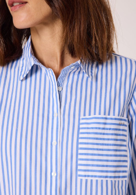 Chemise manches longues 100% coton rayée bleu femme Chemise manches longues 100% coton rayée bleu femme