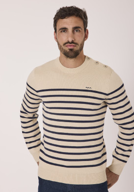 Pull marin beige rayé marine homme Pull marin beige rayé marine homme