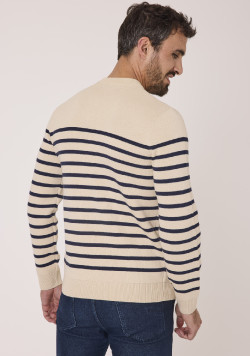 Pull marin beige rayé marine homme