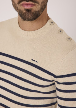 Pull marin beige rayé marine homme