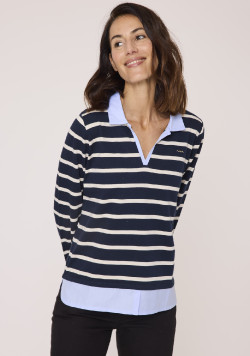 Polo effet 2-en-1 à rayure femme 100% coton