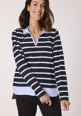 Polo effet 2-en-1 à rayure femme 100% coton