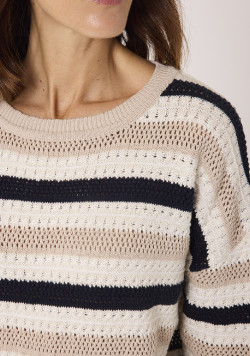 Pull tricot lurex ajouré à rayures femme