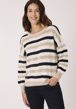 Pull tricot lurex ajouré à rayures femme