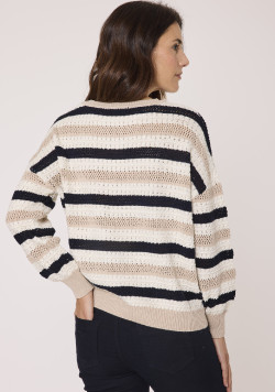 Pull tricot lurex ajouré à rayures femme