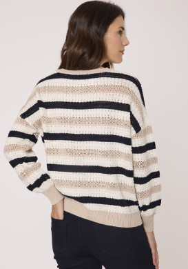 Pull tricot lurex ajouré à rayures femme Pull tricot lurex ajouré à rayures femme