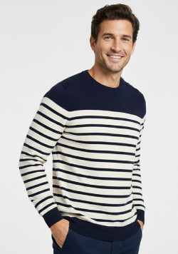 Pull marin rayé écru/marine homme