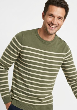 Pull marin rayé écru/kaki homme