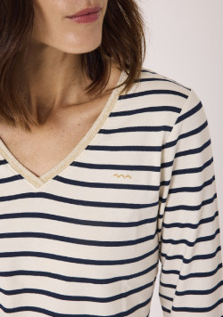 Marinière manches 3/4 et col V femme