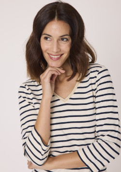 Marinière manches 3/4 et col V femme