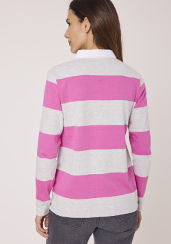 Polo manches longues rayé gris et rose femme