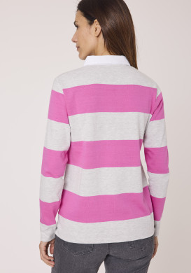 Polo manches longues rayé gris et rose femme