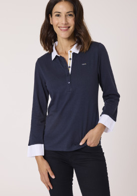 Polo manches longues bleu marine femme