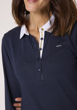 Polo manches longues bleu marine femme
