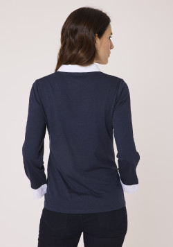 Polo manches longues bleu marine femme