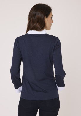 Polo manches longues bleu marine femme