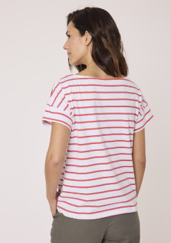 Marinière manches courtes 100% coton rayé rouge femme