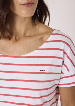 Marinière manches courtes 100% coton rayé rouge femme
