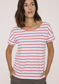 Marinière manches courtes 100% coton rayé rouge femme