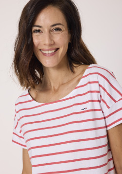 Marinière manches courtes 100% coton rayé rouge femme