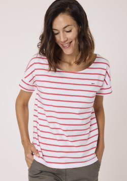 Marinière manches courtes 100% coton rayé rouge femme
