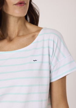 Marinière manches courtes 100% coton rayé vert clair femme