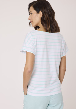 Marinière manches courtes 100% coton rayé vert clair femme