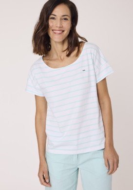 Marinière manches courtes 100% coton rayé vert clair femme Marinière manches courtes 100% coton rayé vert clair femme