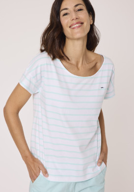 Marinière manches courtes 100% coton rayé vert clair femme Marinière manches courtes 100% coton rayé vert clair femme