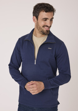Sweat homme avec col zippé poche marine