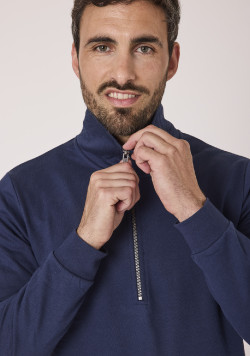 Sweat homme avec col zippé poche marine