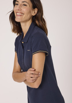 Robe polo à manches courtes marine femme