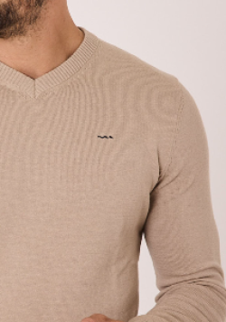 Pull col V beige homme