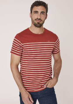 Marinière manches courtes rouge rayée grège homme