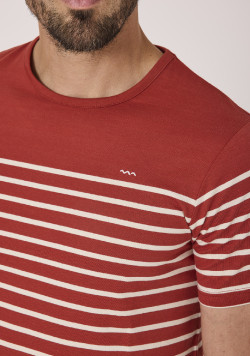 Marinière manches courtes rouge rayée grège homme