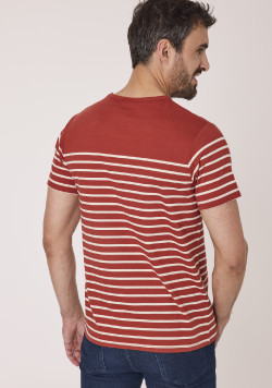 Marinière manches courtes rouge rayée grège homme